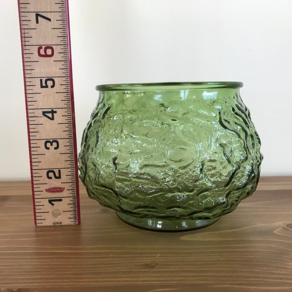 Green Crinkle Glass Widemouth Flower Bowl Vase Vintage EO Brody 1018 USA - Picture 2 of 7